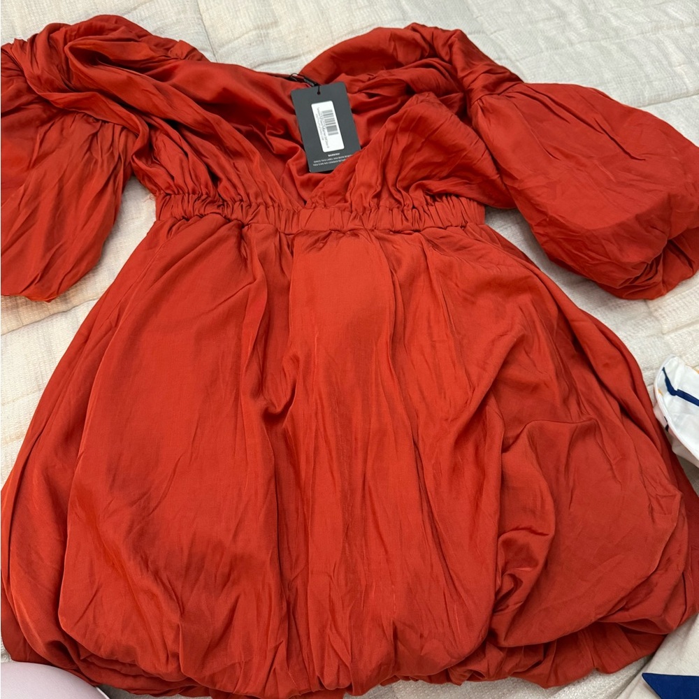 Sz 10 US terracotta puff sleeve dress